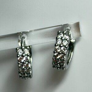 925 Sterling Silver Crystal Pave Huggie Hoop Earrings - Sparkling Clear Stones